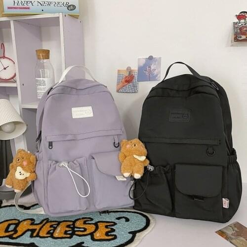 Fashion Womens Backpack Trendy Nylon Solid Color School Bag For Girls Large Capacity Waterproof Laptop School Backpack