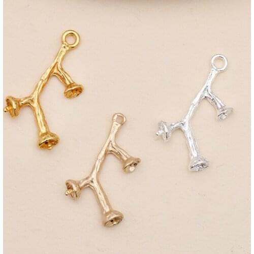 SEA MEW 100 PCS 14*25mm Fashion Metal Alloy Gold KC Gold Silver Color Branch Pendant Connectors Charm For Jewelry Making