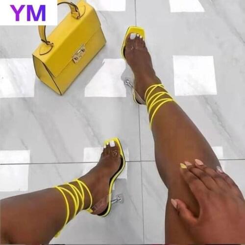 Sexy Party Summer PVC Transparent Ankle Cross Strap High Heels Shoes Women Sandals Peep Toe Female Ladies Shoes Woman Sandalias