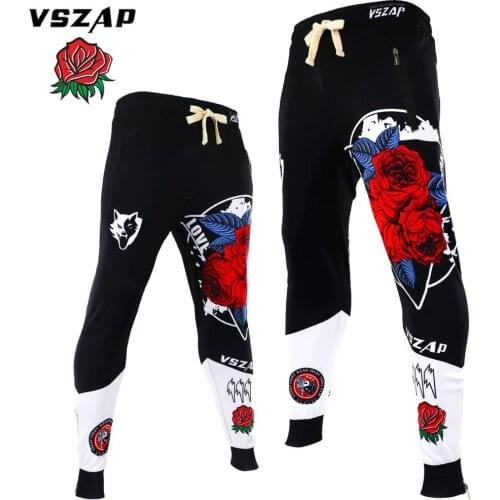 VSZAP Fighting Red Rose MMA Autumn Pants Fighting Mens fitness training pants Thai boxing martial arts style running