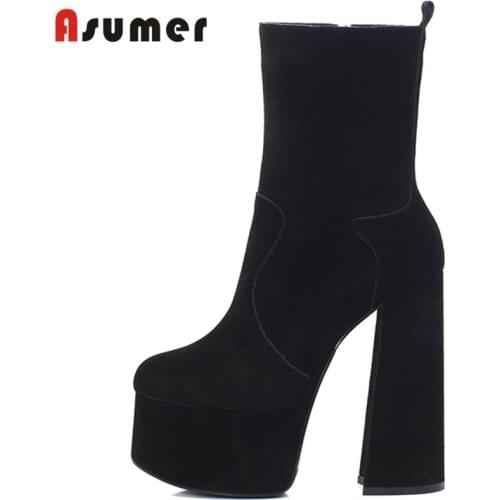 ASUMER 2022 New Arrival Women Winter Boots Fashion Hot Sale Ankle Boots Platform Comfortable Genuine Leather Boots Thick Sole