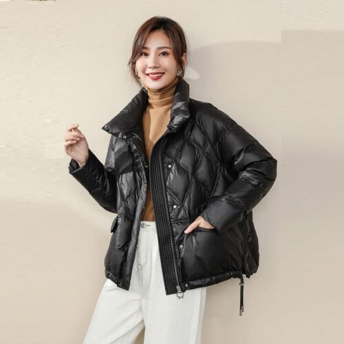 Winter Coat Down Jacket Women 2021 Stand Collar Solid Casual Womens Duck Down Coat Black Short Thick Overcoat Female Y450
