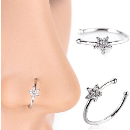 1Pcs Crystal Flower Fake Nose Ring Non Piercing Clip On Nose Ring Indian Style Non Pierced Nose Cuff Fake Piercing Nose Jewelry