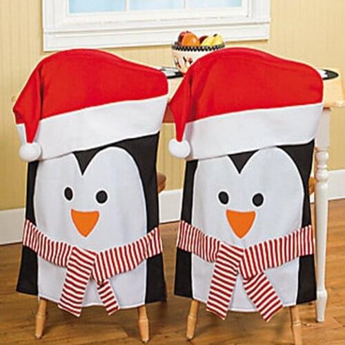 1PC Christmas Chair Covers Penguin Chair Back Cover Christmas Dinner Table Decoration New Year Party Supplies Xmas Ornament