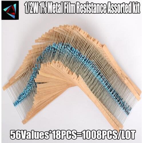 1008Pcs 56 Values 1/2W 1% 1-1M ohm Metal Film Resistors Electronic Component Set resistance value that you need