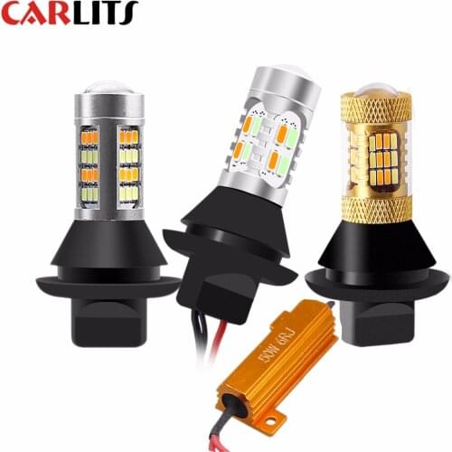 2PCS Bau15s 1156 Double Colors Turn Signal DRL 2835SMD White/ Amber Yellow + Error Free Canbus with Resistor LED Car Lights