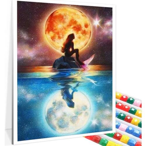5D Cartoon Moon Under The Mermaid Diamond Mosaic DIY Full Square Round Diamond Embroidery Cross Stitch Handmade Home Decoration
