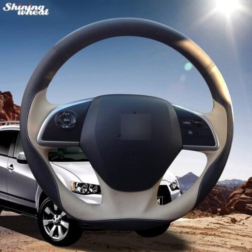 BANNIS Hand-stitched Black Beige Leather Steering Wheel Cover for Mitsubishi Outlander 2013 2014 Mirage 2014 ASX