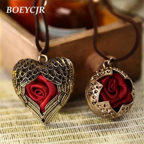BOEYCJR 2 Styles Available Scarf Rose Heart Shape Pendant Necklace Rope Chain Vintage Jewelry Necklace for Women Gift