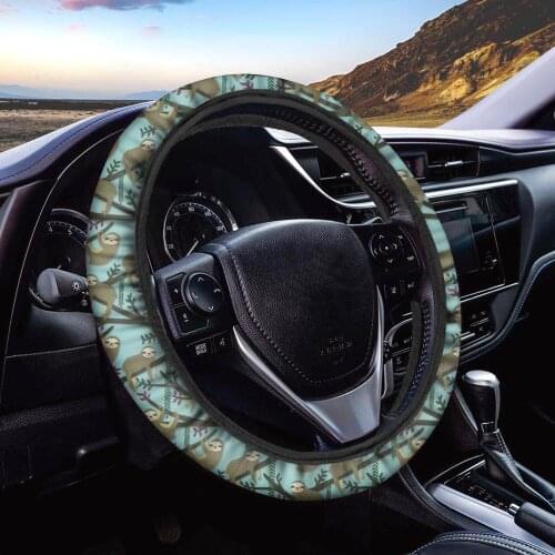 INSTANTARTS Steering Wheel Cover for Women Cute Cartoon Animal Sloth Green Washable Steering Wheel Covers Auto Accessories Soft