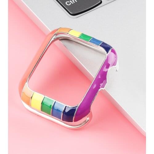 Colorful Case for Apple Watch 44mm 42mm Iwatch SE 6 5 4 3 40mm 38mm Frame Woman Metal Rainbow Protective Cover Bumper