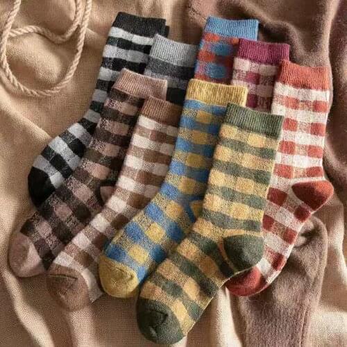 Middle Tube Pile Stockings Womens Cotton Wool Autumn Winter Models British Plaid Soft Comfortable Versatile Retro Fashionable