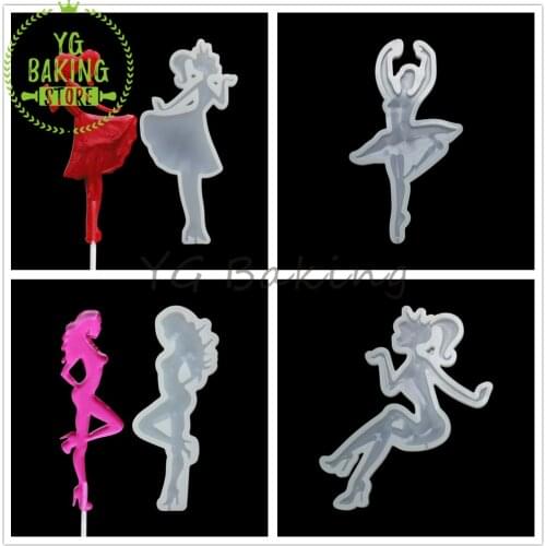 Dorica 6 Styles Dancing Girls & Muscle Man Epoxy Mold Candy Silicone Lollipop Cake Mould Fondant Decorating Kitchen Baking Tool
