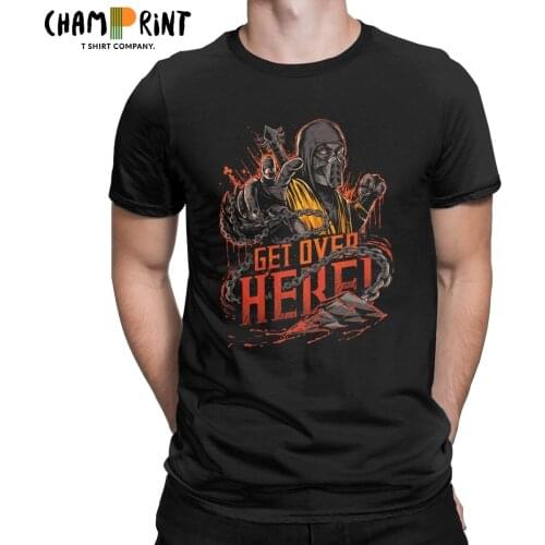 Vintage Mortal Kombat Scorpion T-Shirt Men Round Neck Pure Cotton T Shirts Short Sleeve Tee Shirt 6XL Clothes