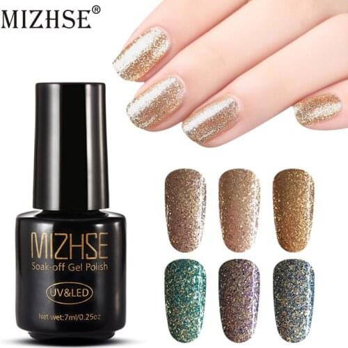 MIZHSE Gel Lacquer LED UV Gel Platinum Glitter Art Gel Nail Polish Shiny Laser Sequins Gold Diamond Color Series
