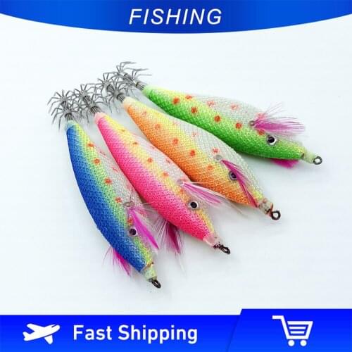 ILure 4pcs/lot Luminous Wood Shrimp Fishing Lures 105mm/14g Cuttlefish Octopus Jigs Lures Artificial Bait