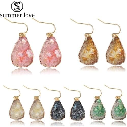 Imitation Natural Stone Resin Earrings Fashion Druzy Water Drop Dangle Earrings for Women Statement Jewelry