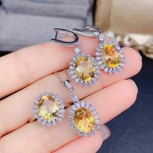 Classic Yellow Crystal Ring 8mm*10mm Natural Citrine Silver Ring Solid 925 Silver Gemstone Ring Yellow Gemstone Ring for Lady