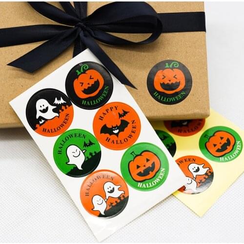 Round Halloween Gift Paper Labels Stickers,Decoration Labels Seal Stickers Halloween Party Supplies Packaging 60pcs/lot