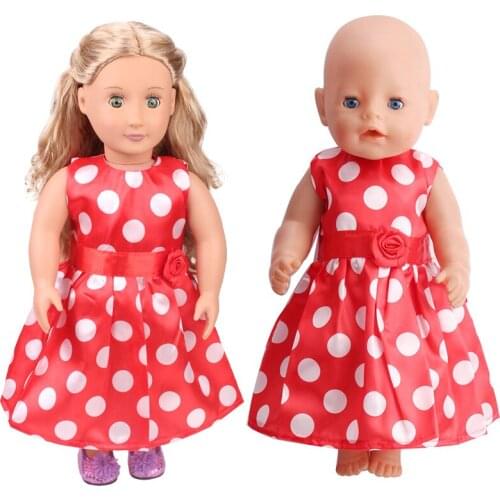 Hot Dolls Skirt Red Floral Polka Dot Dress Fit 43cm Baby New Born Doll,42cm Nenuco Doll Clothes Accessories