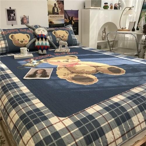 British Blue Plaid Big Bear Latex Summer Mat Three-Piece Set Washable 1.5 M1.8 M Fabric Cooling Mattress Summer