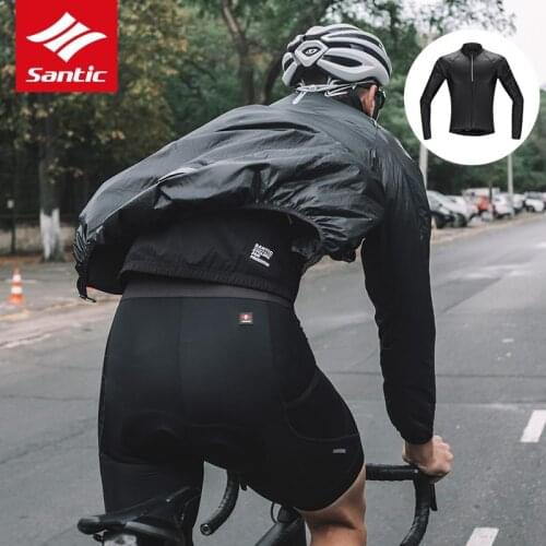Santic Men Folding Ultralight Sport Windcoat Cycling Outdoor Sports Skin Windproof Coat Sun Protective UPF 50+ Cycling Jackets