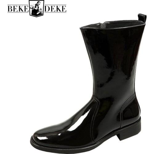 Men Genuine Leather High Top Boots Brand Business Chelsea Boots Winter Pointed Toe Zipper Platform Boots Black Shoes 37-44