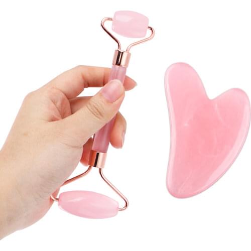 Natural Rose Resin Roller Gua Sha Set Guasha Scraper Facial Roller Massager Face Lifting Slimming for Neck Body face massage
