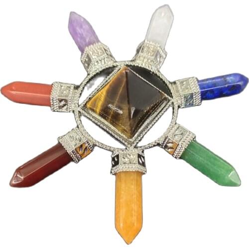 Natural Quartz Gemstone Seven Chakras Crystal Point Gold Tower Pillar Mineral Reiki Healing Meditation Energy Home Decoration