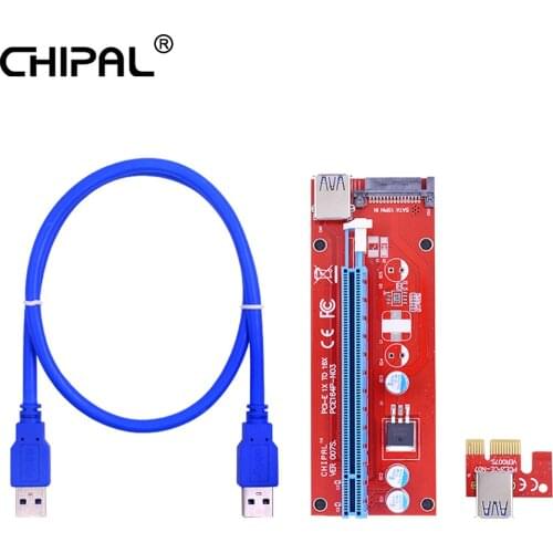 CHIPAL VER007S 0.6M PCI-E Riser Card 007S PCIE PCI Express 1X to 16X Adapter USB 3.0 Cable SATA Power for Bitcoin Mining Miner