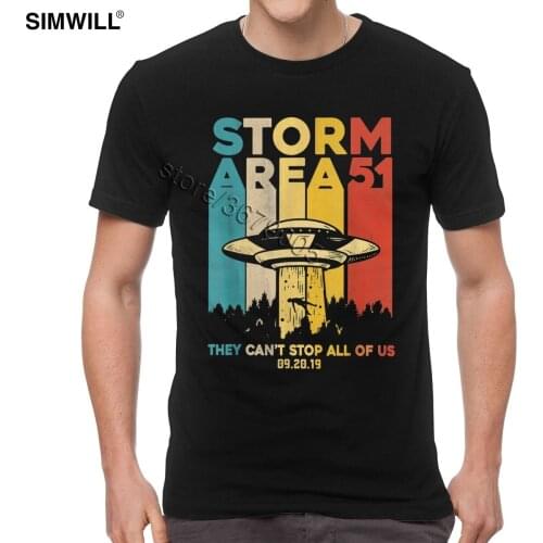 Retro Storm Area 51 Shirt They Can't Stop Us Tees Men Cotton Alien Ufo T Shirt Short Sleeve Graphic T-shirt Summer Casual Tshirt