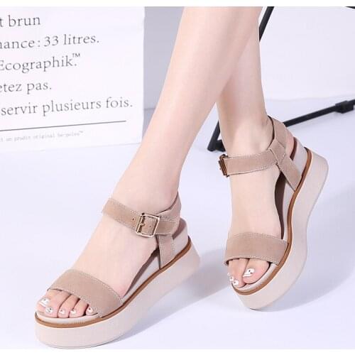 Women Sandals shoes Cow Suede Leather ladies summer Flat Beach Sandals 2018 Casual Flip Flop gladiator shoe Fashion footwear