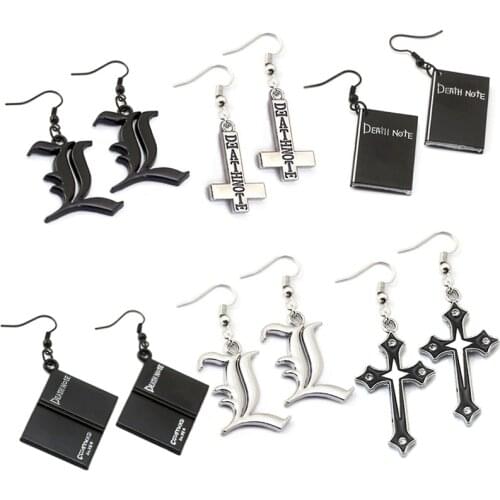 Anime Death Note Double L Stainless Steel Earrings Death Note Book Cross Pendant Drop Earrings Cosplay Jewelry Birthday Gifts