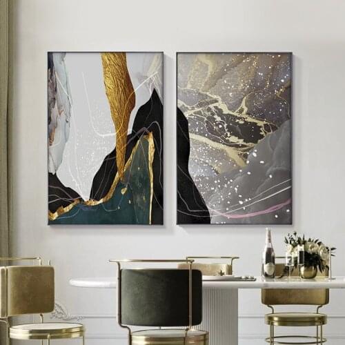Abstract Golden Black Marble Texture Nordic Landscape Wall Art Canvas Posters and Prints for Living Room Modern Home Decoration