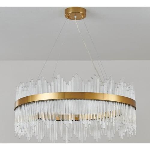 2020 Modern Round Crystal Chandelier For Dining Room Rectangle Design Kitchen Island Lighting Fixtures Chrome LED Cristal Lustre