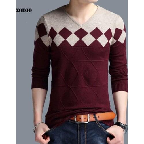 ZOEQO Mens Sweater Winter Slim Fit Stylish New V-neck Sweaters Male Casual Wool Pullover Sweater Men Casual V-Neck Knitted