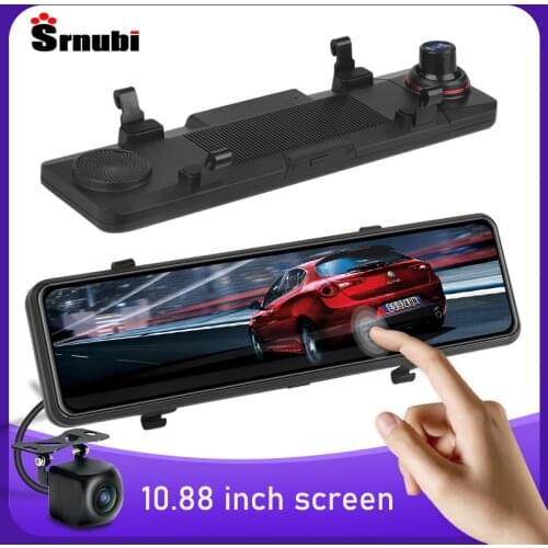 Srnubi 10.88 Inch Car DVR Touch Square Screen 24H Recording Time-lapse video Night Recorder Dual lens Dash Cam 1080P Real Camera