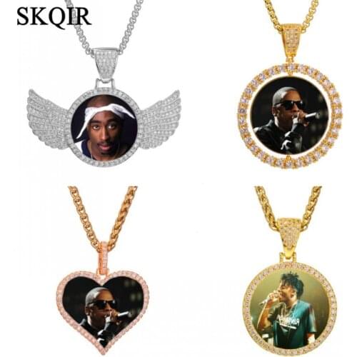 Customized Photo Necklace For Men Memory Medallions Solid Pendant Necklace With wings Hip Hop Punk Cubic Zircon Choker Jewelry