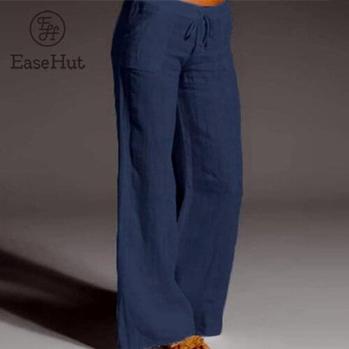 EaseHut Women Wide Leg Pants High Elastic Waist Drawstring Pockets Flared Leg Loose Casual Trousers Plus Size S-5XL 2021 New