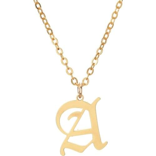 ZWPON Stainless Steel Old English Font Necklace for Women Fashion Alphabet Letter Necklace A-Z inital Necklace