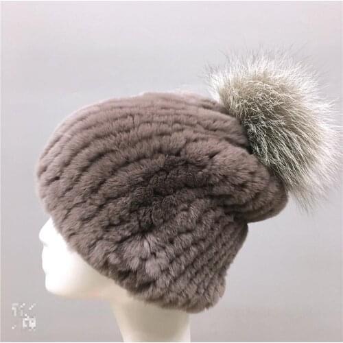 Winter hat women Fur knitted beanie Rex Rabbit Hair New Fashion Korean Fox Hair Ear Protector