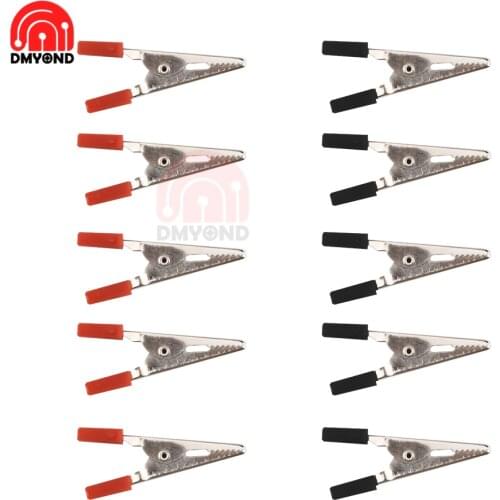 10PCS Insulated Crocodile Clips Plastic Handle Cable Lead Testing Metal Alligator Clips Clamps 52mm Length Black and Red