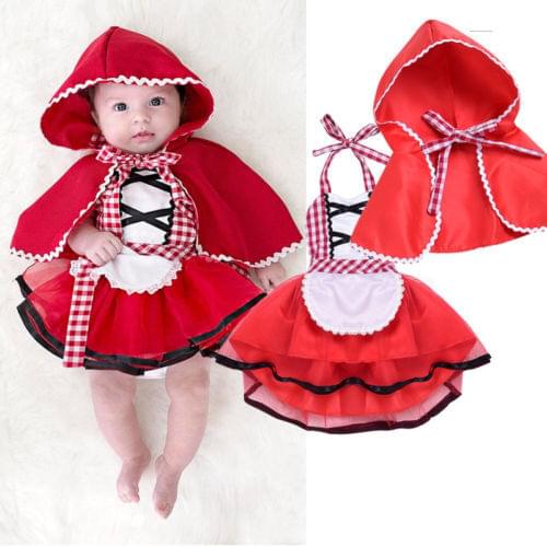 Boiiwant Cute 2Pcs Christmas Newborn Baby Girl Tulle Dress Little Red Riding Hood Set Lace Fancy Dress+Cape Cloak Outfit Clothes