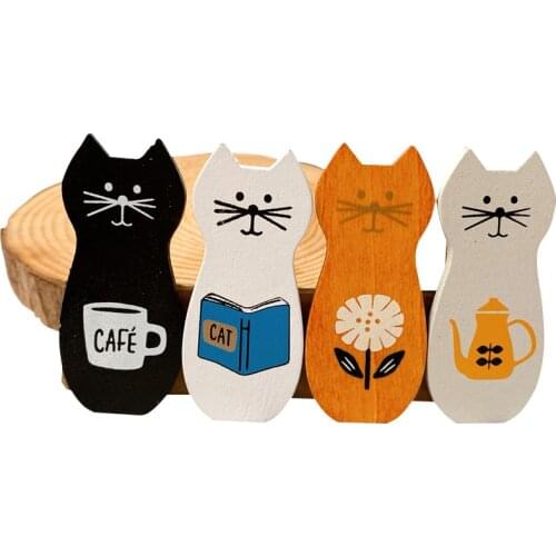 4pcs Creative cute mini cat cartoon animal Clip set Mini Wooden Clips For Photo Clips Clothespin Craft Decoration Clips Pegs