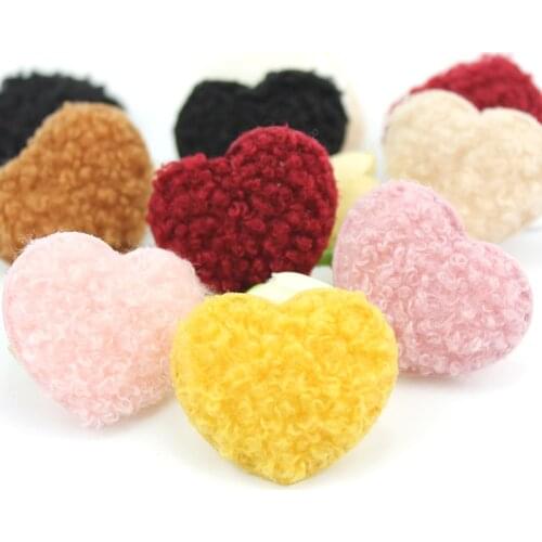 32Pcs 3.5*4cm Teddy Plush Heart Padded Appliques Handmade Baby Headwear Decor Crafts Kids Hairpin Accessories Wholesale