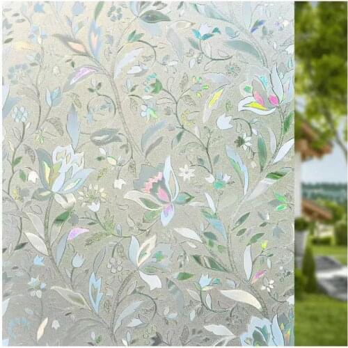 3D Rainbow Window Film Stained Glass Vinyl Static Non Adhesive Film Opaque Privacy Protective Tint for Home Heat Control Sticker