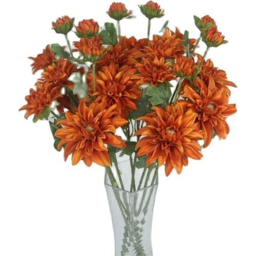 7Pcs Fake Single Stem Chamomile (3 heads/piece) 24" Length Simulation Dahlia for Wedding Home Decorative Artificial Flowers
