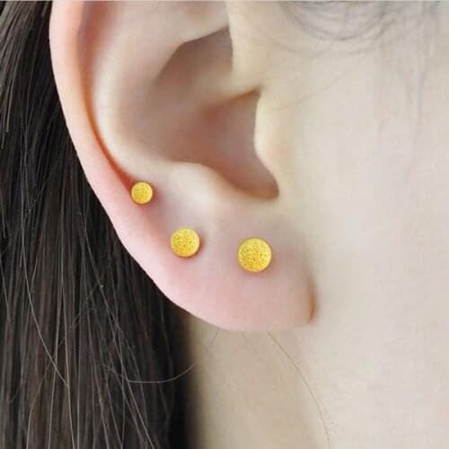 925 Sterling Sliver Gold plated Ball Stud Earrings For Women Golden Small Round Beads Ball Earings Frosted/Matte surface Earing