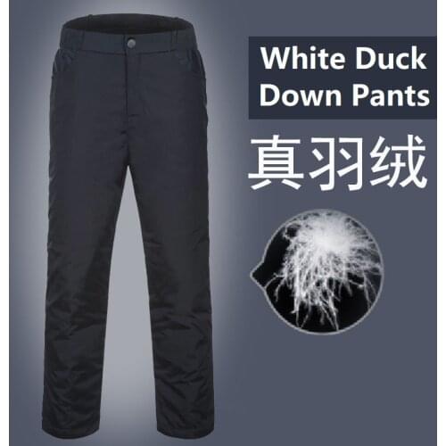 Mens Duck Down Padded Pants High Waist Mens Winter Business Pants Warm White Duck Down Padded Trousers Male Black PT-406
