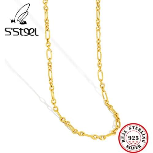 SSTEEL Korean Necklaces 925 Sterling Silver For Women Minimalist Chain Gold Necklace Cadena De Plata 925 Para Mujer Jewellery
